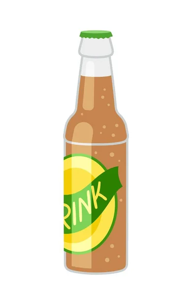 Значок Холодного Напитка Стеклянная Бутылка Желтой Зеленой Этикеткой Надписью Коричневая — стоковый вектор