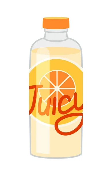 Kalter Orangensaft Plastikflasche Mit Gelbem Etikett Und Halber Zitrusfrucht Früchte — Stockvektor