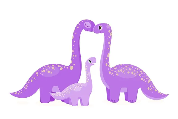 Милые Мама Ребенок Динозавра Фиолетовые Животные Наклейка Социальных Сетей Мессенджеров — стоковый вектор