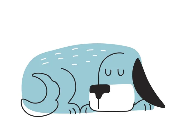 青いかわいい犬 魅力的な子犬は嘘をつき眠る 快適さと居心地のよさ ソーシャルネットワークやメッセンジャーのステッカー 創造性と芸術 手描きとアウトライン 漫画フラットベクトルイラスト — ストックベクタ