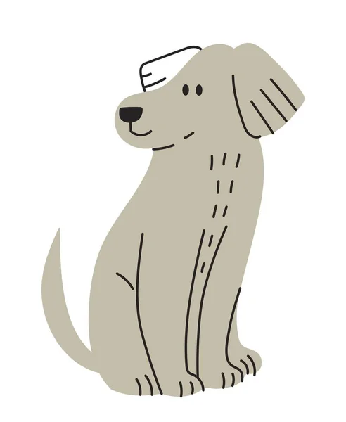 灰色のかわいい犬 愛らしいと魅力的な子犬の座っている ウェブサイト ポスターやバナーのための最小限のグラフィック要素 獣医クリニックやペットショップのためのロゴタイプ 漫画フラットベクトルイラスト — ストックベクタ