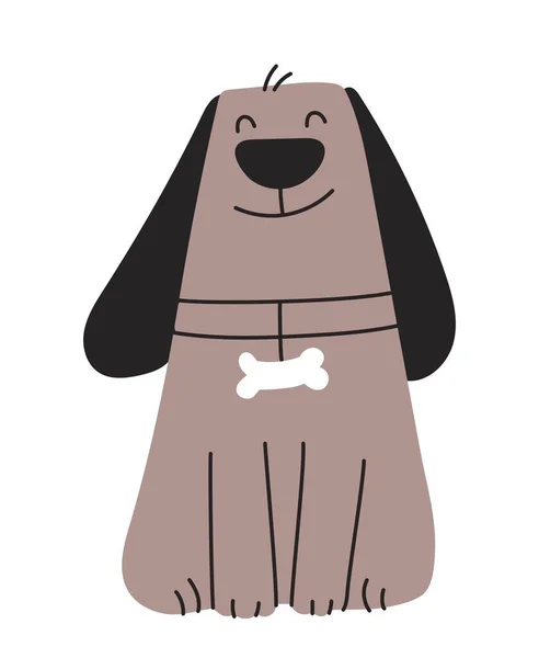 棕色可爱的涂鸦狗 快乐的小狗身披黑衣领 骨瘦如柴 宠物的配件和装饰 海报或横幅的最低限度图形元素 卡通平面矢量插图 — 图库矢量图片