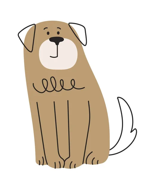 かわいい犬の茶色 思慮深くふわふわの子犬が座っている ソーシャルメディアやインスタントメッセンジャーのためのミニマリズムステッカー 動物やペットへの愛 漫画フラットベクトルイラスト — ストックベクタ