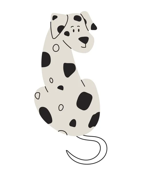 Cão Doodle Bonito Preto Branco Dalmatian Senta Com Costas Lindo — Vetor de Stock