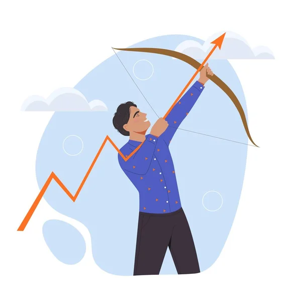 Economic Recovery Concept Young Guy Shoots Arrow Upward Bow Financial — Stock Vector