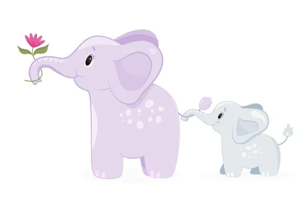 Elefante Madre Con Bebé Padres Hijos Con Flores Amor Apoyo — Archivo Imágenes Vectoriales