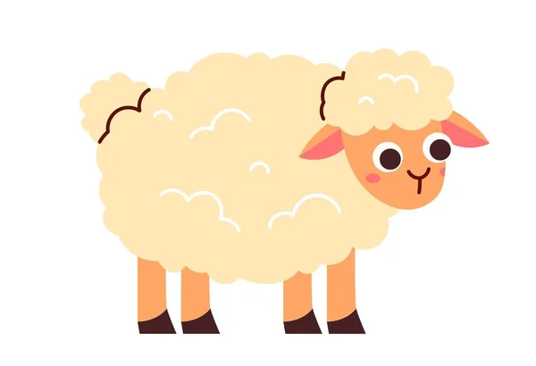 农场羊的图标 耕作和农业 乡村和乡村的象征 羊毛的性格 儿童玩具或吉祥物 印在织物上的图形元件 卡通平面矢量插图 — 图库矢量图片