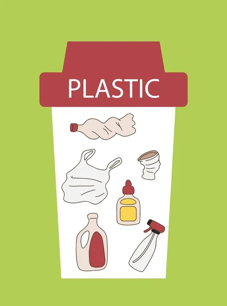 Conjunto Basura Plástica Reciclaje Reutilización Residuos Reducir Liberación Sustancias Nocivas — Archivo Imágenes Vectoriales