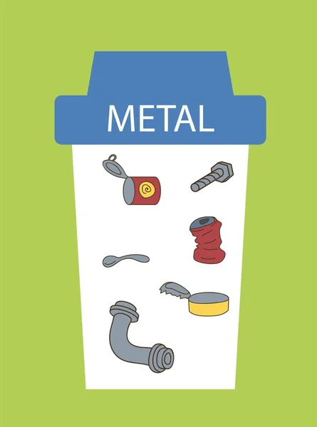 Conjunto Lixo Metal Banco Lata Porca Tubo Metal Reciclagem Reutilização — Vetor de Stock