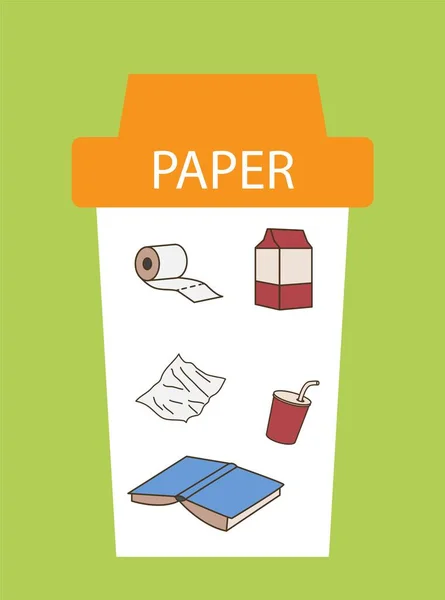 Conjunto Lixo Papel Papel Higiênico Folha Livro Copo Plástico Cartaz — Vetor de Stock