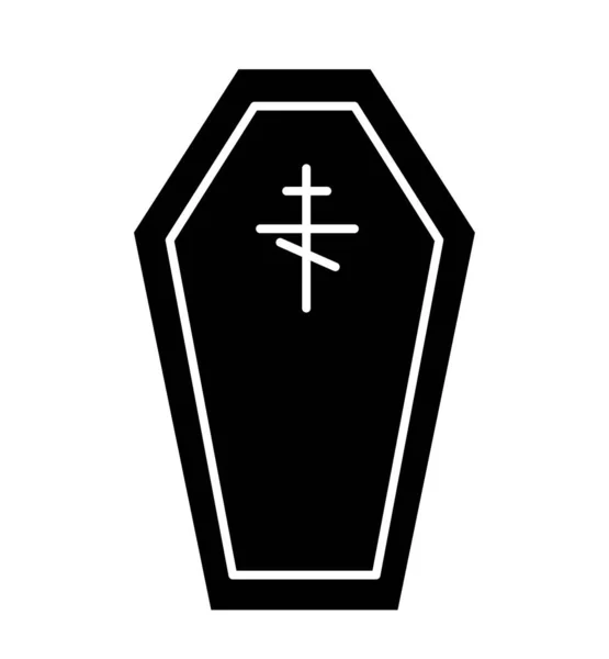 Halloween Sarg Silhouette Bestattungsinventar Mit Weißem Minimalistischen Kreuz Symbol Für — Stockvektor