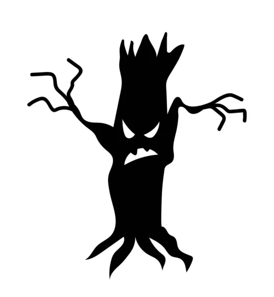 Silueta Halloweenského Stromu Děsivý Obličej Kytce Ruce Snaží Někoho Vystrašit — Stockový vektor