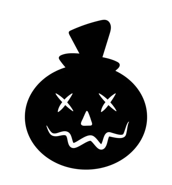 Labu Halloween Dengan Topi Siluet Sayuran Bulat Dengan Wajah Menakutkan - Stok Vektor