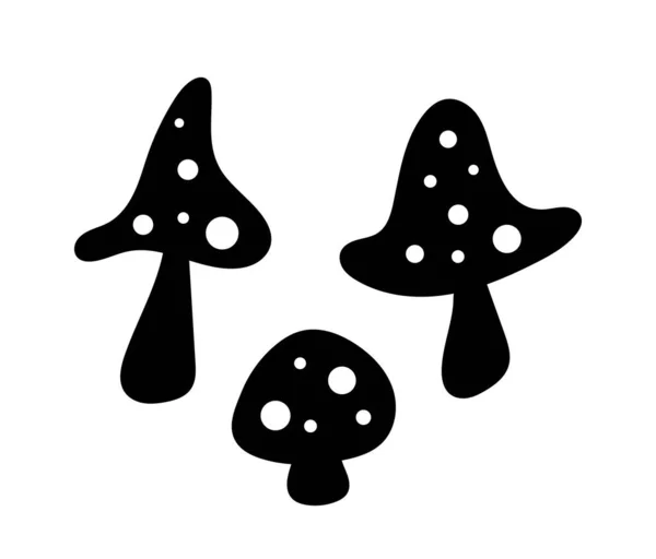 Sílhueta Cogumelos Halloween Voar Agárico Ingredientes Para Poção Bruxa Veneno —  Vetores de Stock