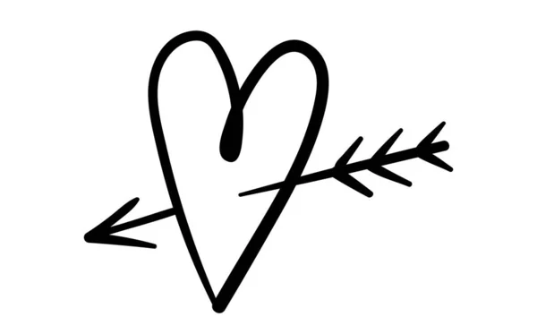 Coeur Peint Main Avec Flèche Cupidon Amour Relation Soutien Élément — Image vectorielle