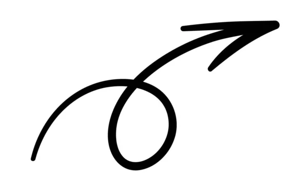 Flecha Pintada Mano Línea Curva Boceto Dibujo Lápiz Elemento Gráfico — Vector de stock