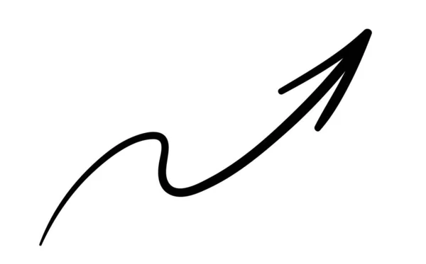 手绘箭图标向上指向右 弯曲线 对信使的反应 印在织物上的图形元件 Ui和Ux的设计和接口 卡通平面矢量插图 — 图库矢量图片