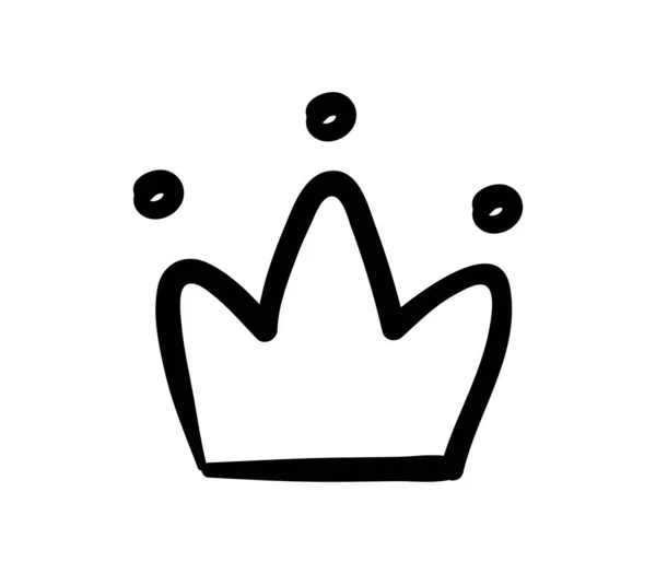 王冠を描いた手 権力の象徴 女王または王女のアクセサリー サイトのポスターやバナー 生地に印刷するためのグラフィック要素 漫画フラットベクトルイラスト — ストックベクタ