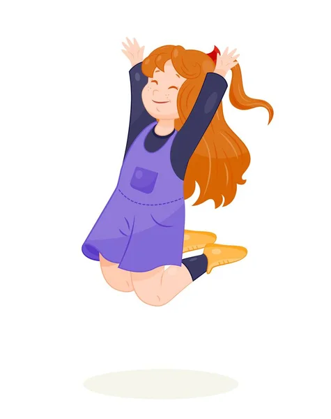 幸せな少女ジャンプ ライラックのサンドレスを着た10代か女子学生 学校や活動後の残りの部分 ウェブサイト ポスターやバナーのグラフィック要素 漫画フラットベクトルイラスト — ストックベクタ