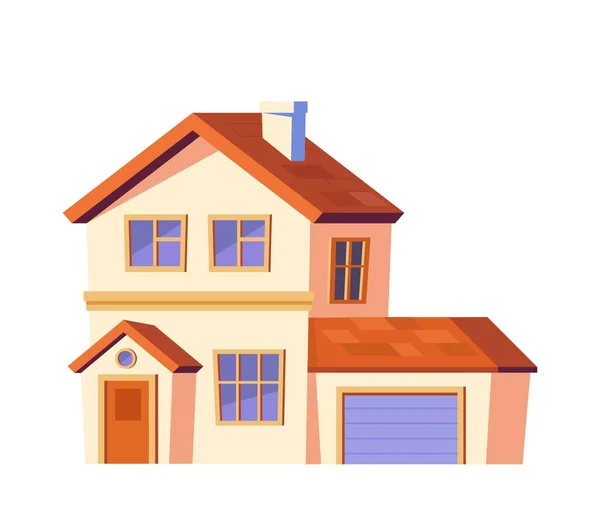 Casa Cottage Adesivo Con Ampio Appartamento Duplex Garage Veicolo Affitto — Vettoriale Stock