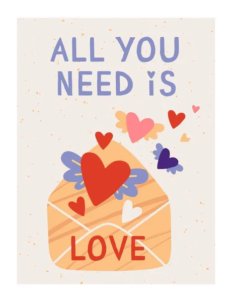 Potrzebujesz Plakatu Miłosnego Koperta Skrzydlatymi Siodłami Metafora Pomocy Opieki Romantyczna — Wektor stockowy