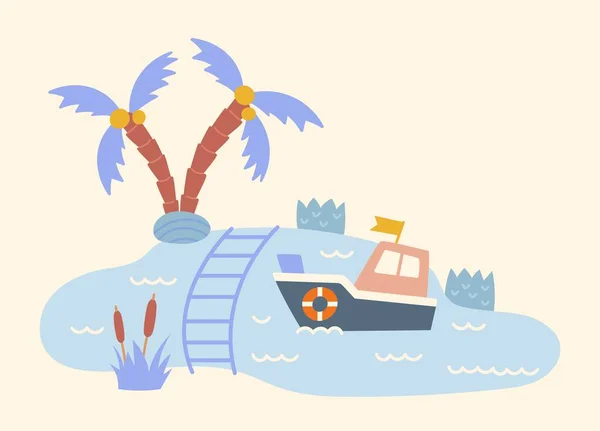 Kartenmuster Mit Boot Reisen Und Abenteuer Wassertransport Das Schiff Ruht — Stockvektor