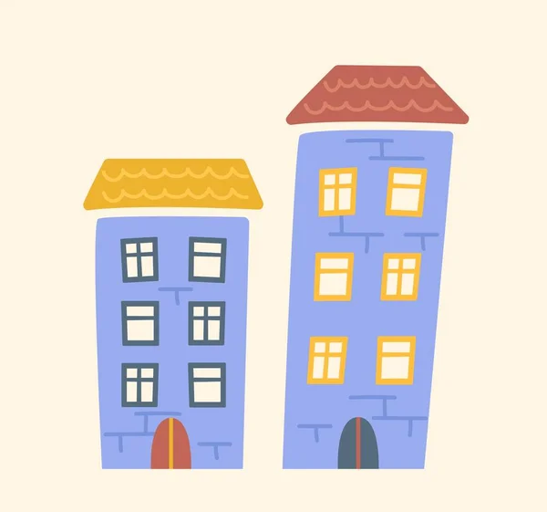 Cute Houses Icon Urban Architecture Skyscrapers Graphic Element Website Poster — Stock Vector