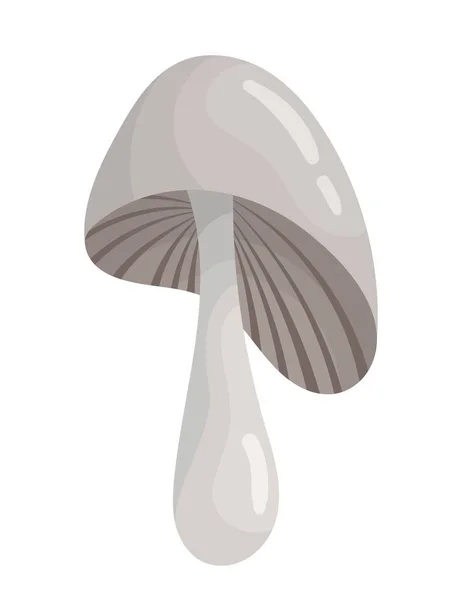 Grey Mushrooms Icon Plant Thin Stem Large Cap Natural Organic — Stock Vector