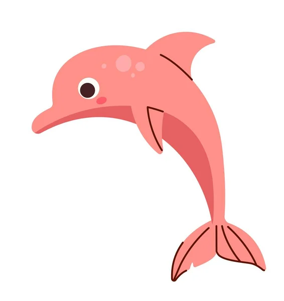 ピンクのイルカのアイコン フィンを持つ動物 水中世界の代表者 子供用のマスコットやおもちゃ 学習とトレーニングの概念 漫画フラットベクトルイラスト — ストックベクタ