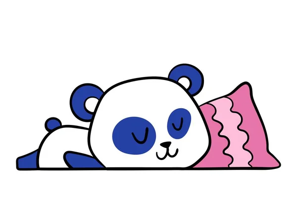 可爱的小熊猫美丽的动物吉祥物躺在地板上或睡在柔软的粉色枕头上 用于在儿童服装上打印的设计元素 在白色背景上孤立的卡通平面矢量图解 — 图库矢量图片
