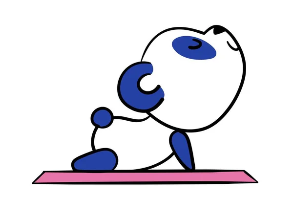 可爱的小熊猫海报与动物吉祥物做瑜伽或运动 积极的生活方式或锻炼 贴纸或徽章的设计元素 在白色背景上孤立的卡通平面矢量图解 — 图库矢量图片