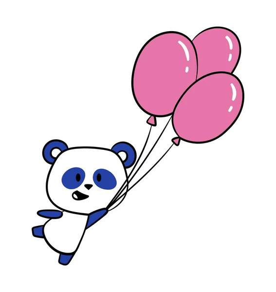 Joli Petit Panda Bébé Ours Drôle Vole Sur Tas Ballons — Image vectorielle