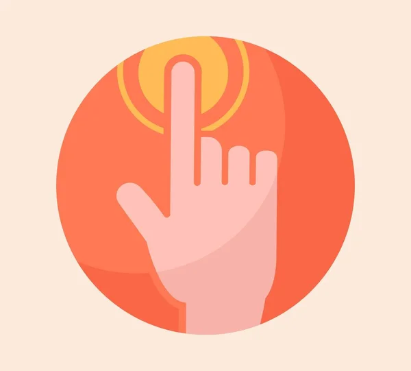 触覚認識の概念 赤い背景に手を指で黄色い丸を押します 世界からの情報の評価 医学のインフォグラフィック ポスターやバナー 漫画フラットベクトルイラスト — ストックベクタ