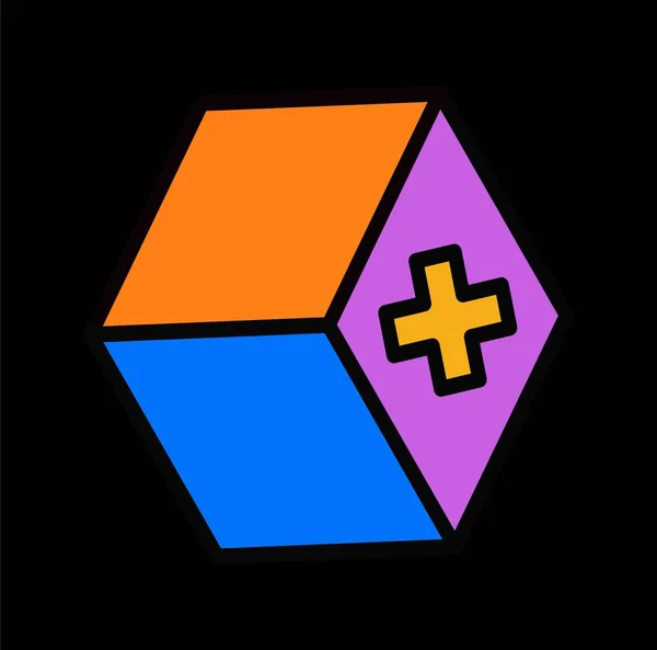 Psychedelic Retro Sticker Groovy Geometric Icon Cube Multicoloured Square Shapes — Stock Vector