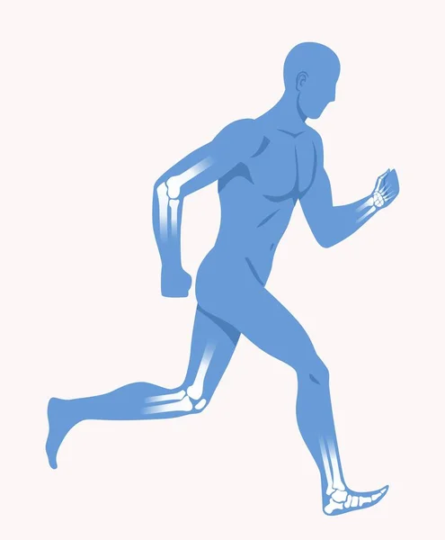 男のシルエットを走る 関節が動く人体 新しい医療技術 X線と診断 ソーシャルネットワークの設計要素 白い背景に孤立した漫画のフラットベクトルイラスト — ストックベクタ