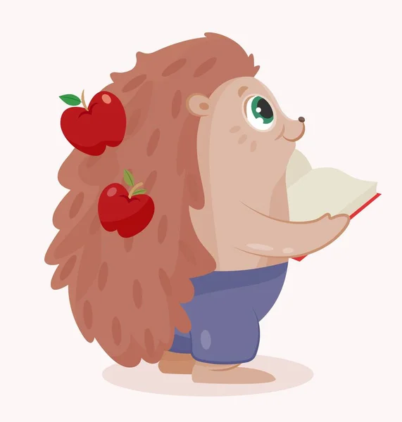 School Hedgehog Icon Animal Needles Apples Its Back Stands Open — Stock Vector