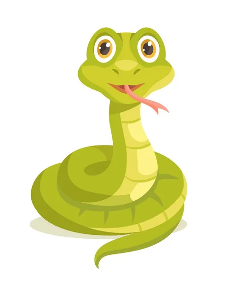 可爱的蛇图标 迷人可爱的人物伸出舌头 爬行动物和热带动物 用于网站的图形元素 儿童玩具或吉祥物 卡通平面矢量插图 — 图库矢量图片