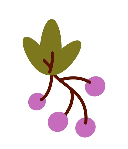 感恩节紫色浆果 秋天的象征 社交网络和信使的贴纸 新鲜和有机产品 红色蘑菇 有白色斑点 卡通平面矢量插图 — 图库矢量图片