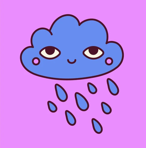 Trippy Symbol Retro Zabawna Naklejka Rowkiem Uśmiechniętą Niebieską Chmurą Kroplami — Wektor stockowy