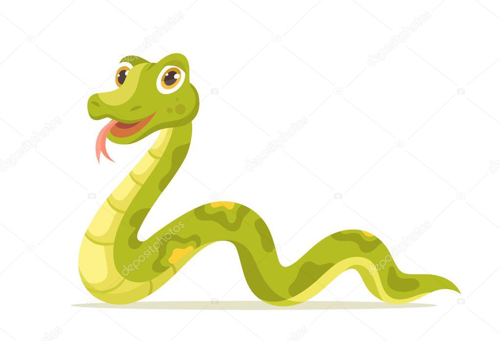 Cute snake icon. Reptile and green animal. Toy or mascot for children. Poster or banner for website. Graphic element for printing on fabric. Fauna and wildlife. Cartoon flat vector illustration