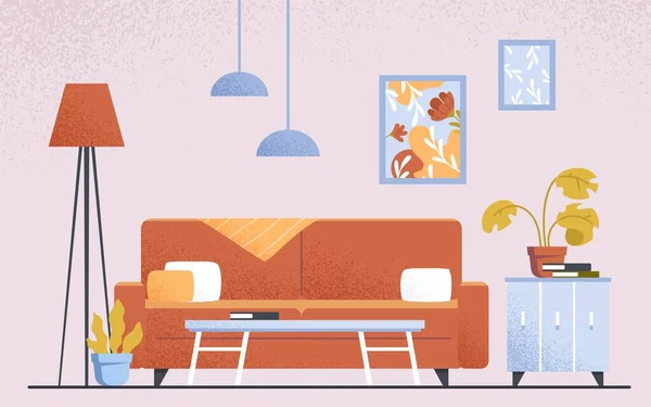 Innenarchitekturkonzept Stilvolle Und Moderne Möbel Sofa Mit Bild Raumdekoration Poster — Stockvektor