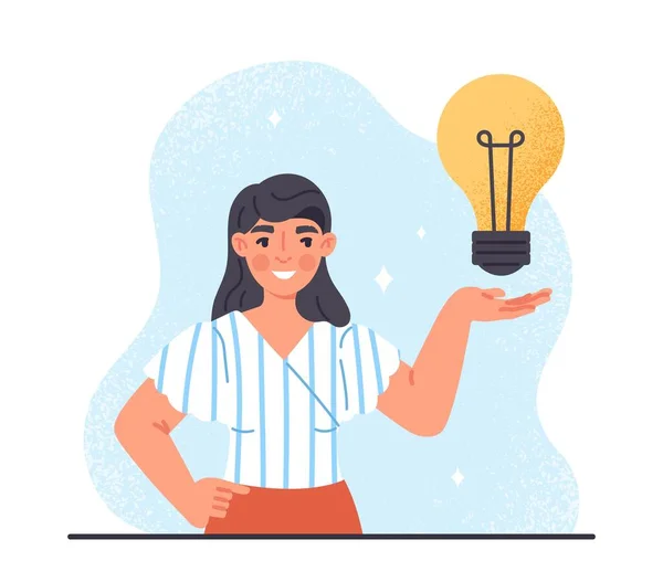 Affärskvinna Med Glödlampa Innovation Och Start Kreativ Personlighet Lyckad Entreprenör — Stock vektor