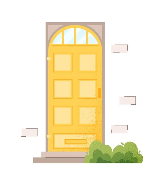 黄色いドアのコンセプト ウェブサイトのポスターやバナー ファサードとプライベートプロパティ 不動産や日光を構築します 夏か春の季節 屋外の風景 漫画フラットベクトルイラスト — ストックベクタ