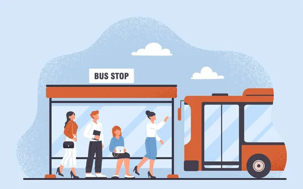 Public Transport Stop People Sit Wait Bus City Transport Travel — Stock Vector
