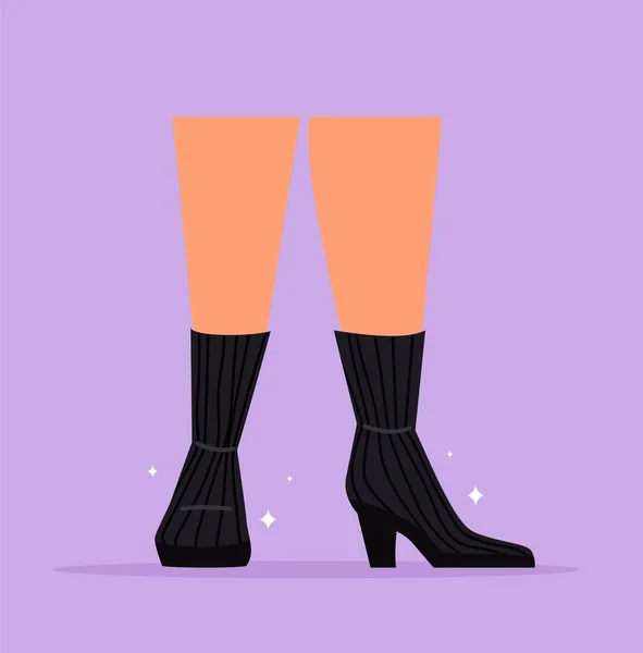 Kobieta Podeszwie Butów Czarne Buty Wysokich Obcasach Plakat Reklamowy Lub — Wektor stockowy