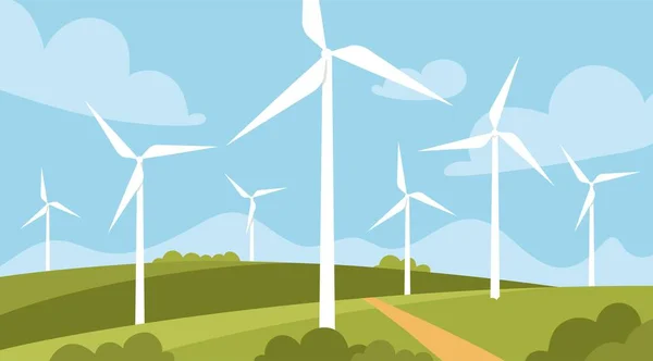 Concept Éoliennes Sources Énergie Alternatives Dans Domaine Soin Nature Écologie — Image vectorielle