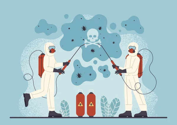 Concept Lutte Antiparasitaire Personnages Combinaison Protection Avec Des Insecticides Soin — Image vectorielle