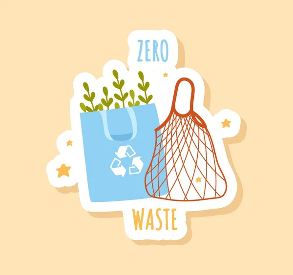 Sem Crachá Desperdício Sacos Ecológicos Reciclagem Tecidos Reutilização Cuidar Natureza — Vetor de Stock