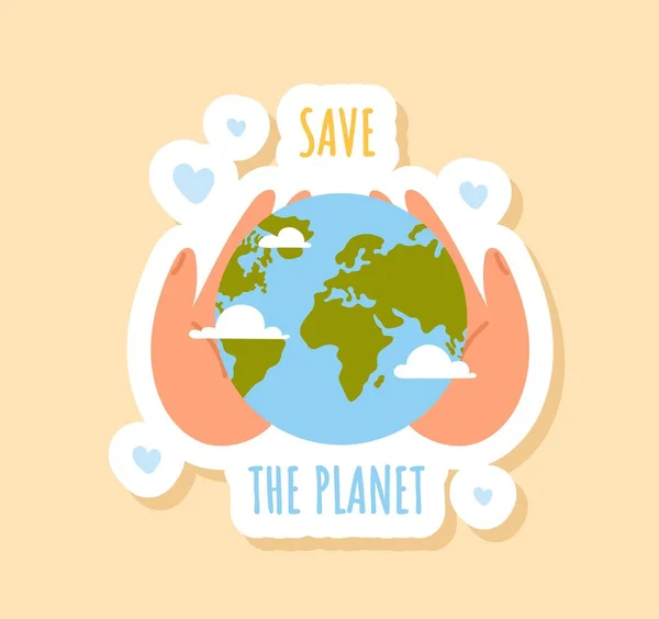 Спасти Планету Значок Руки Держат Глобус Мотивационная Цитата Плакат Баннер — стоковый вектор