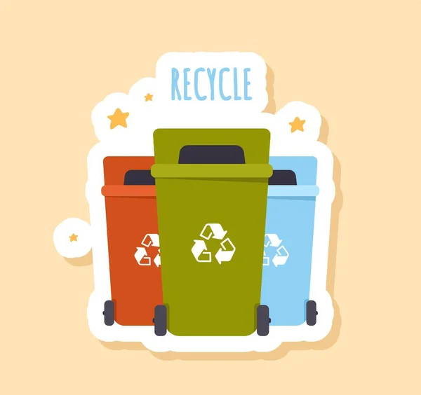 Reciclar Conceito Crachá Recipientes Lixo Multicoloridos Para Triagem Reutilização Resíduos — Vetor de Stock